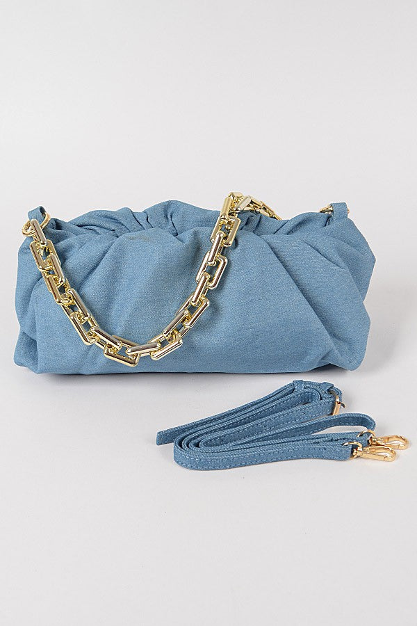 Denim Rectangle Chain Clutch