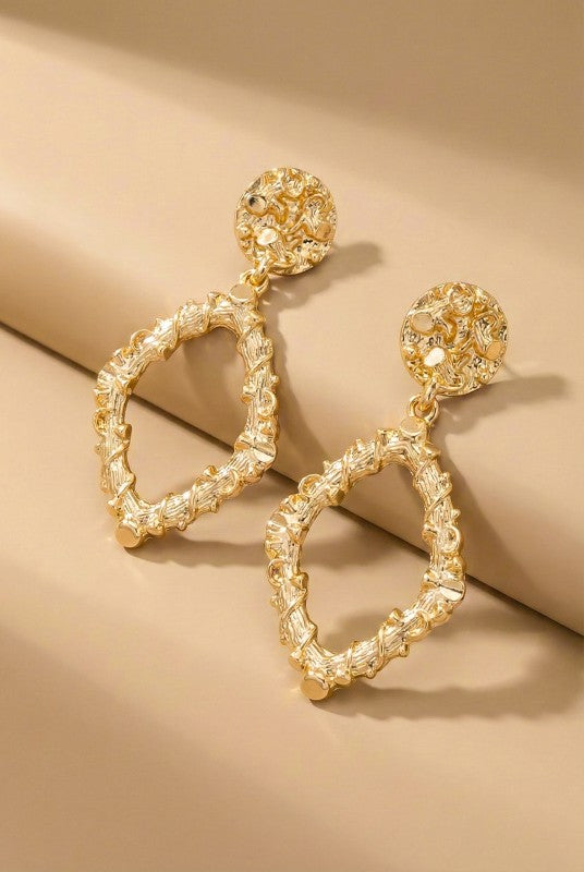 Rough Textured Diamond Shape Drop Earrings