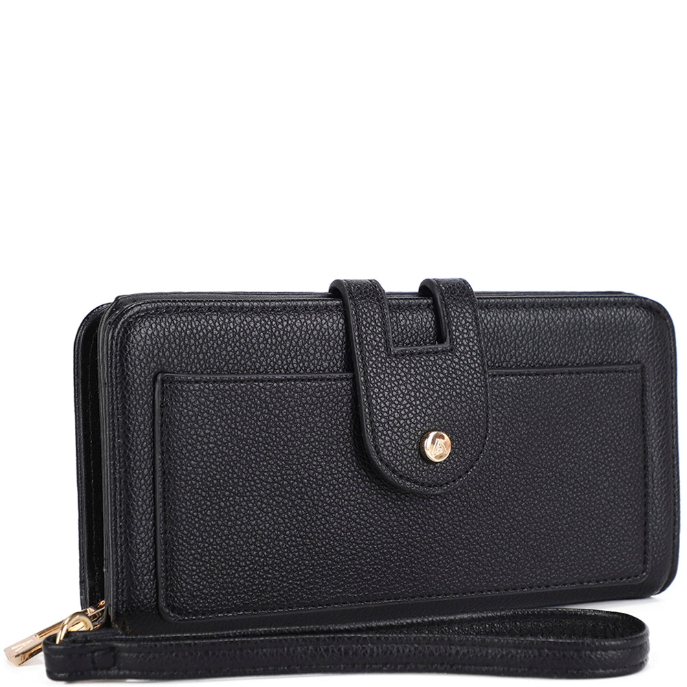 Plain Textured Zipper Hand Strap Wallet
