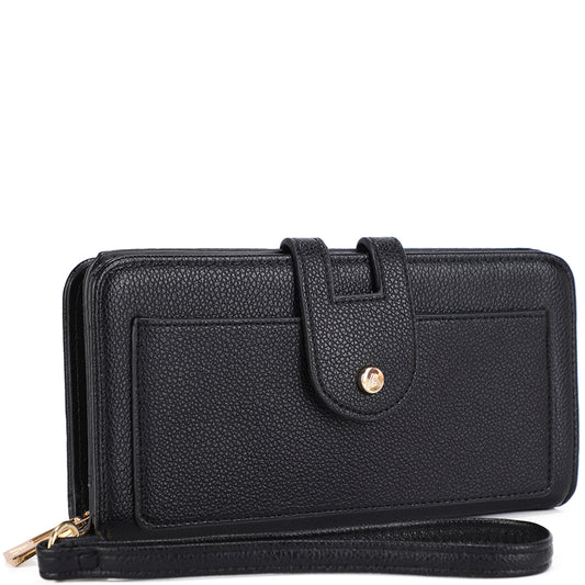 Plain Textured Zipper Hand Strap Wallet