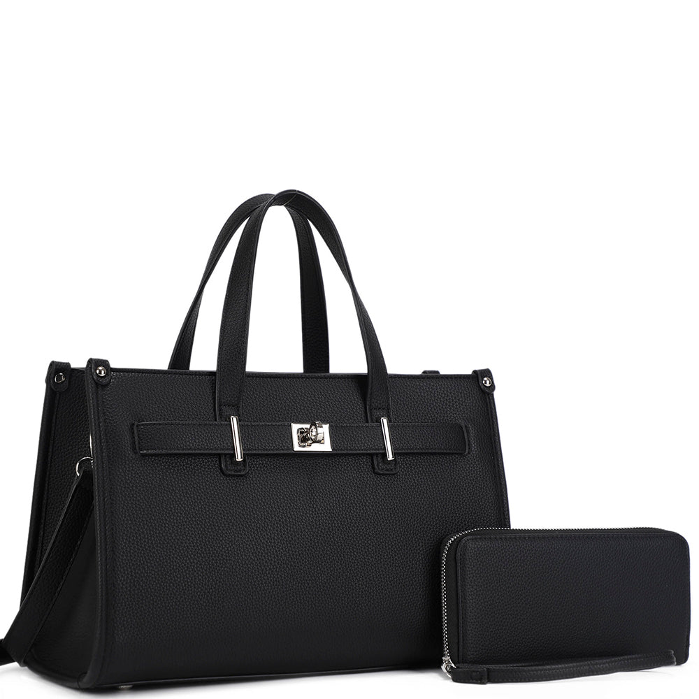 2In1 Modern Textured Satchel Bag W Wallet Set