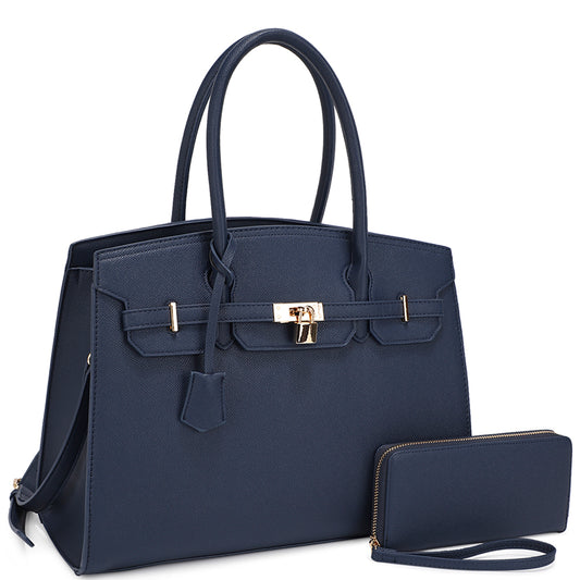 2In1 Modern Key Lock Design Satchel Bag W Wallet Set
