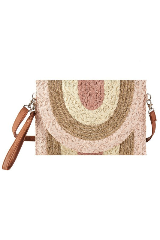 Metallic Lined Multicolor Straw Crossbody Bag