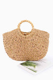 Handmade Faux Straw Wood Beads Handle Tote Bag