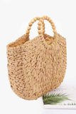 Handmade Faux Straw Wood Beads Handle Tote Bag