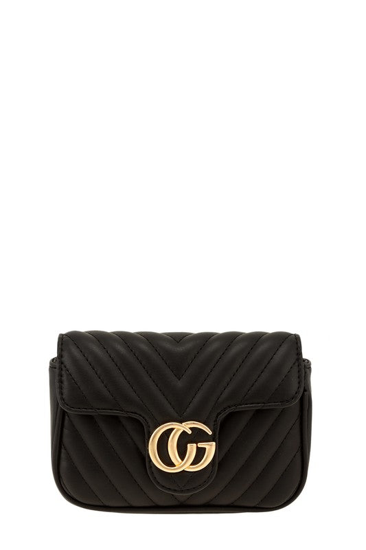 Chevron Quilted Cg Buckle Crossbody Bag