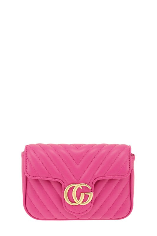 Chevron Quilted Cg Buckle Crossbody Bag