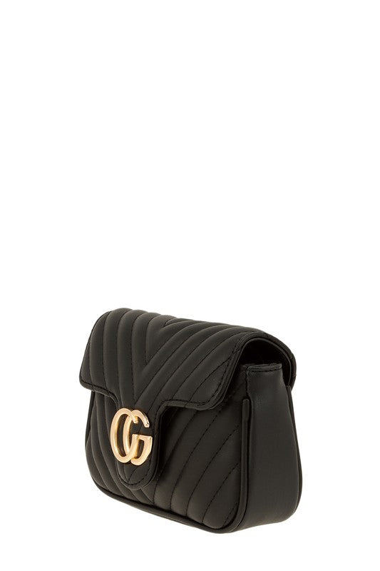 Chevron Quilted Cg Buckle Crossbody Bag