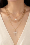 Layered Gold Cross & Sun Charm Necklace