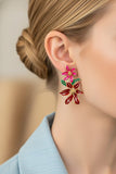 2 Tone Red Enamel Flower Earrings