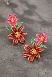 2 Tone Red Enamel Flower Earrings
