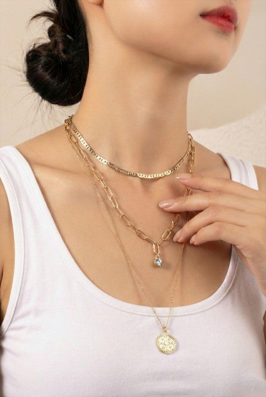 Three Row Mixed Chain Necklace