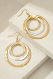 Three Hammered Hoops Two Tone Earrings