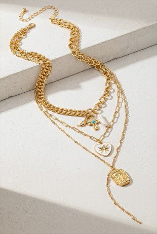 Layer Necklace With Various Charms Y Shape Drop