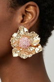 Hammered Crystal Beaded Flower Earrings