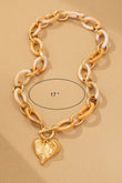 Chunky Marble Acrylic Chain Necklace Hammered Heart Pendant