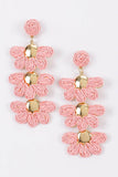 Layered Raffia Flower Drop Earrings