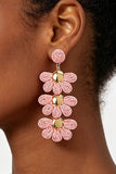 Layered Raffia Flower Drop Earrings