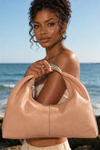 Metallic Top Handle Hobo Bag