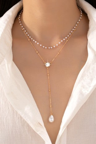 2 Pearl Y Necklaces Set