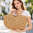 Handmade Faux Straw Wood Beads Handle Tote Bag