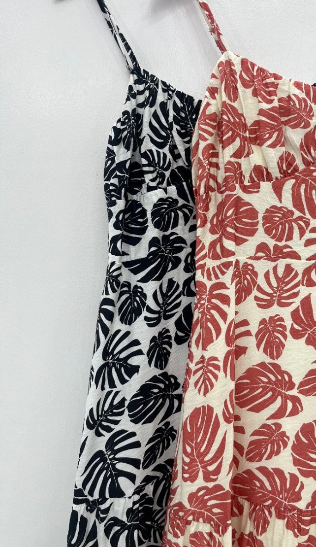 PALM PRINT SUMMER MIDI DRESS