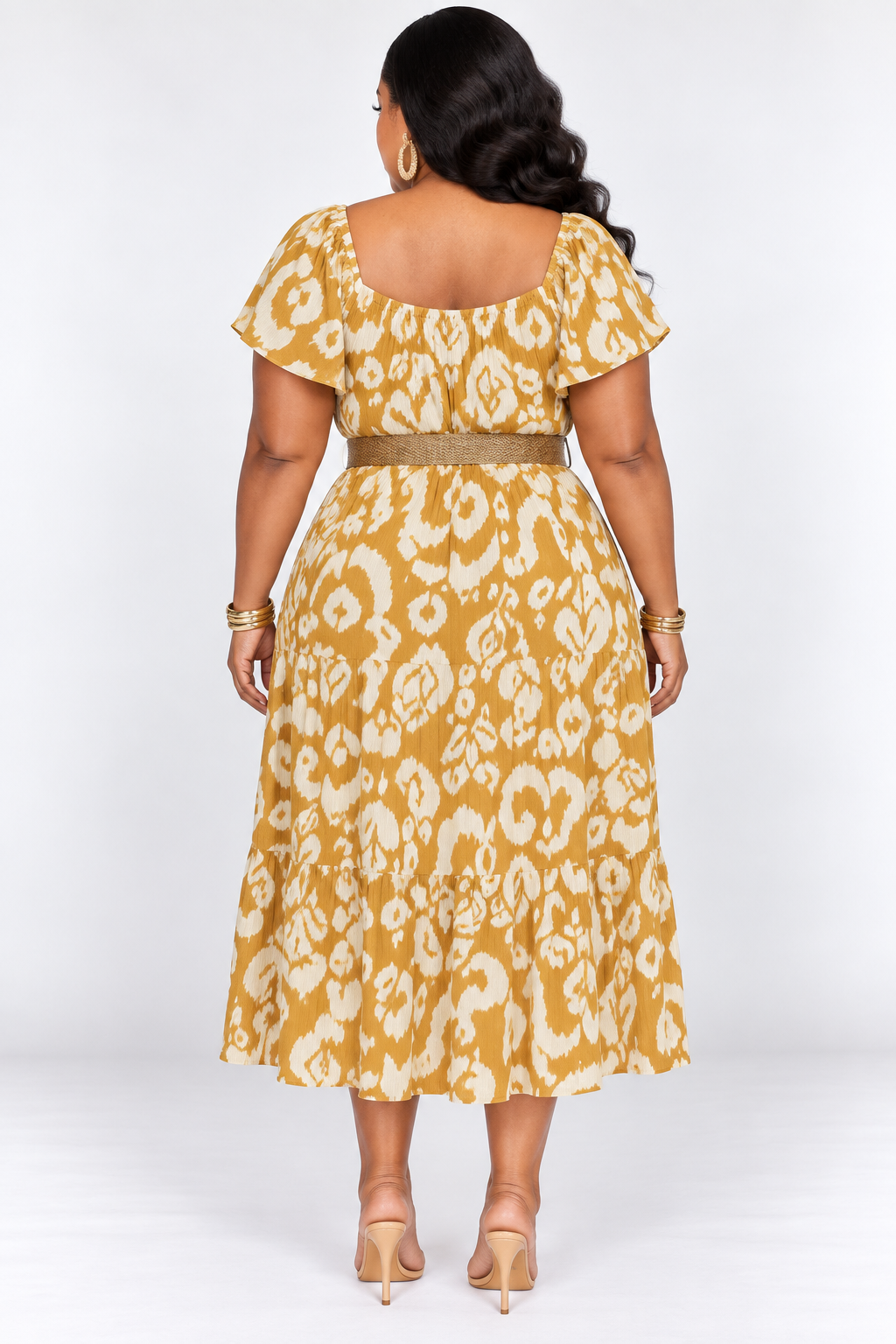 RUSTIC MIRAGE BELTED MIDI DRESS PLUS