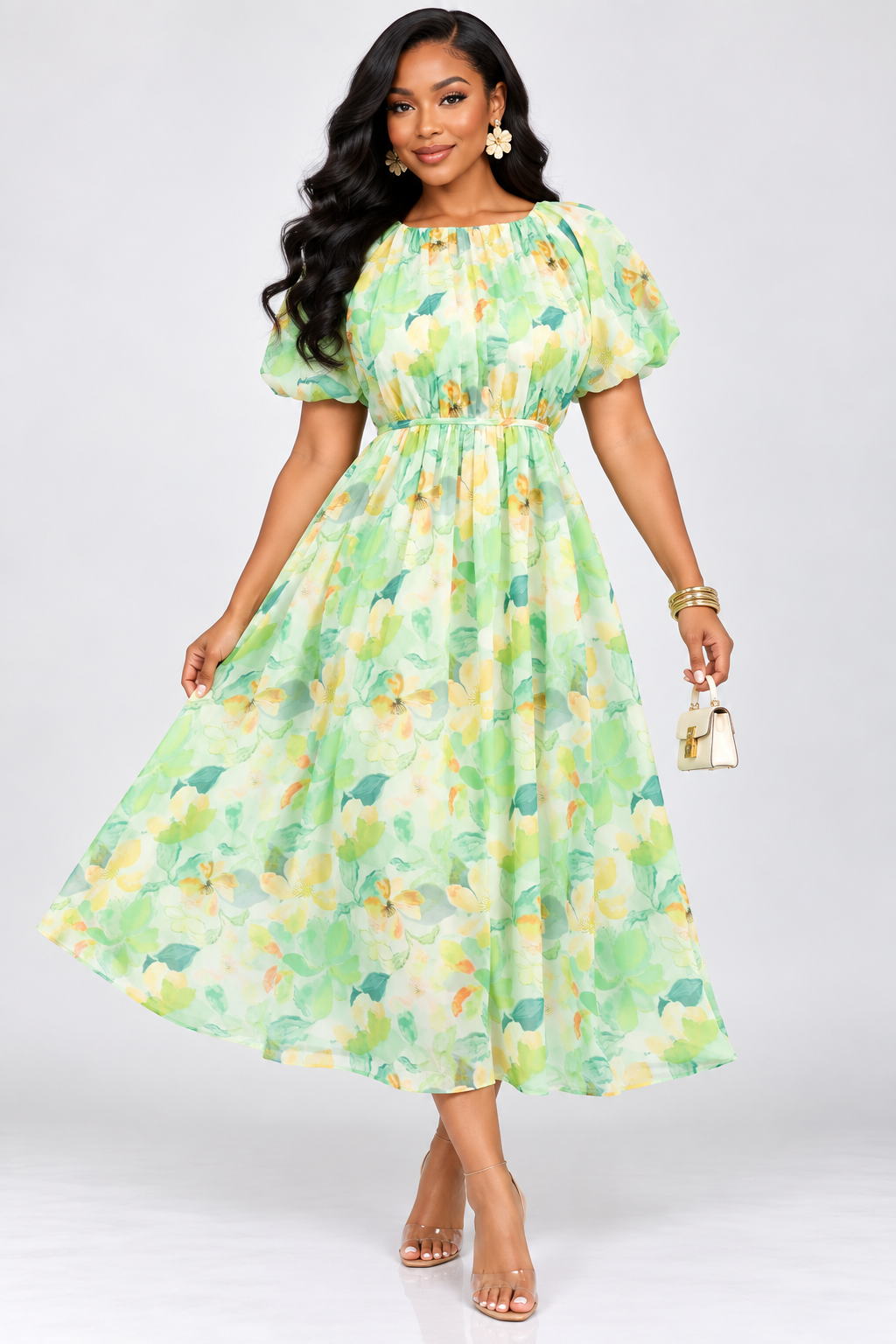 GARDEN FIELDS SHEER MIDI DRESS