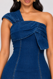 THE BOW EFFECT DENIM MIDI DRESS