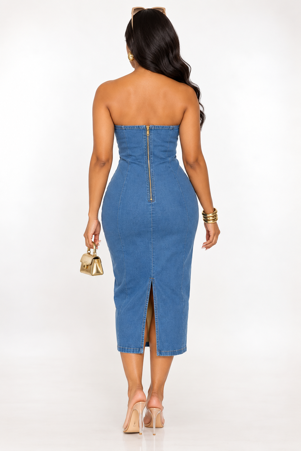 DENIM AFFAIR TUBE MIDI DRESS