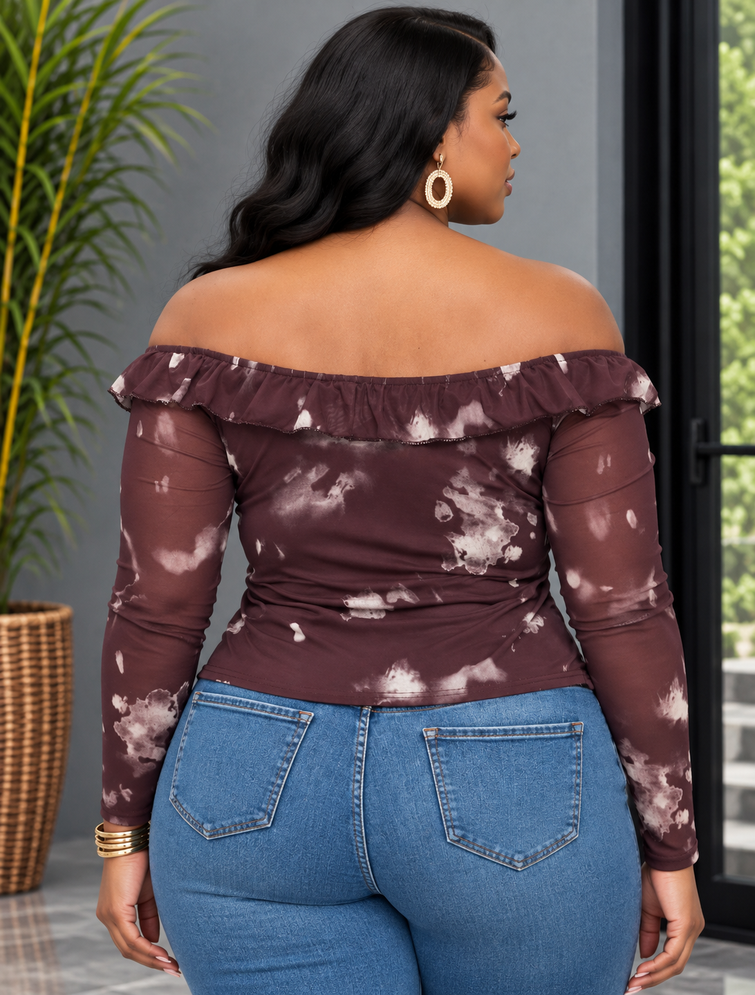 EFFORTLESS OFF SHOULDER MESH TOP PLUS
