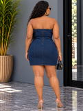 THAT GIRL DENIM LACE UP MINI DRESS PLUS