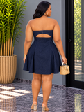 MY MOMENT DENIM PEPLUM TUBE DRESS PLUS