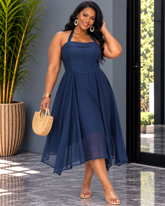 MY DARLING HALTER MIDI DRESS PLUS