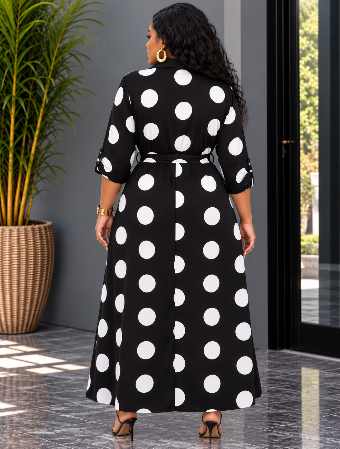 MEET ME THERE POLKA DOT MIDI SHIRT DRESS PLUS