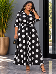 MEET ME THERE POLKA DOT MIDI SHIRT DRESS PLUS
