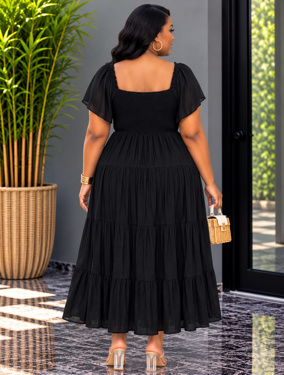 MOVE WITH GRACE FLUTTER SLEEVE MAXI DRESS PLUS