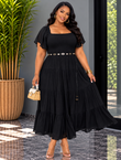 MOVE WITH GRACE FLUTTER SLEEVE MAXI DRESS PLUS