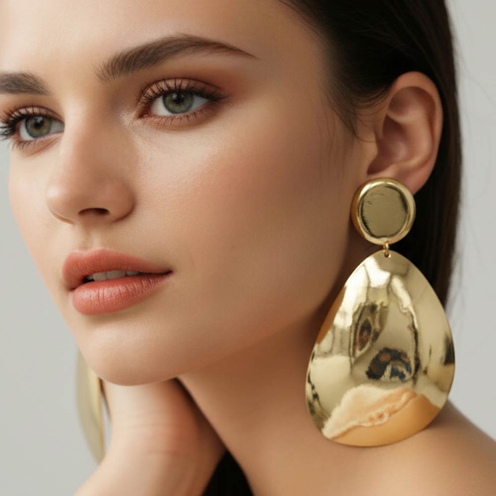Oversized Teardrop Plate Statement Clip On Earrings