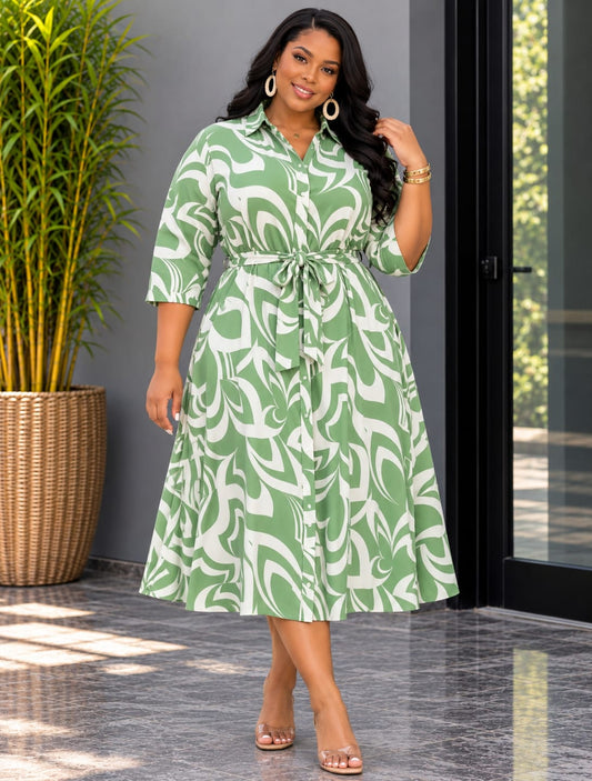 ALL ABOUT THE PRINT MIDI SHIRT DRESS PLUS