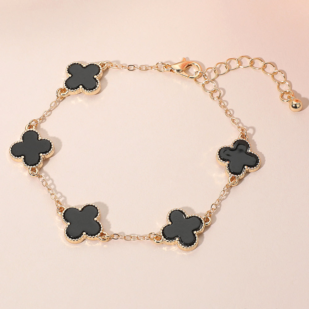 Gold Dipped Quatrefoil Link Chain Bracelet GRAND BAZAAR