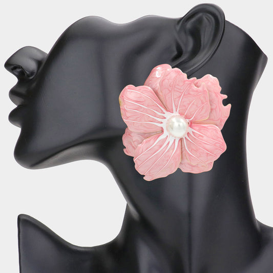 Oversized Pearl Accent Floral Statement Earrings GRAND BAZAAR