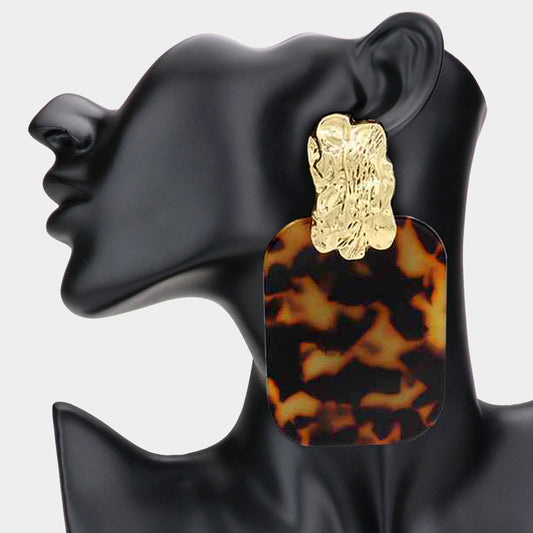 Oversized Patterned Doorknocker Earrings Brown GRAND BAZAAR