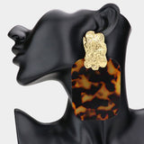 Oversized Patterned Doorknocker Earrings Brown GRAND BAZAAR