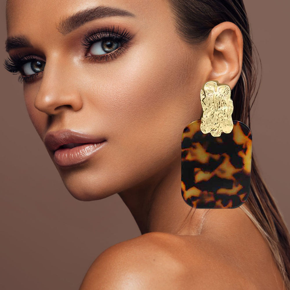 Oversized Patterned Doorknocker Earrings Brown GRAND BAZAAR
