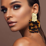 Oversized Patterned Doorknocker Earrings Brown GRAND BAZAAR