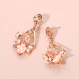 Floral Faceted Gem Embellished Dangle Earrings Pink