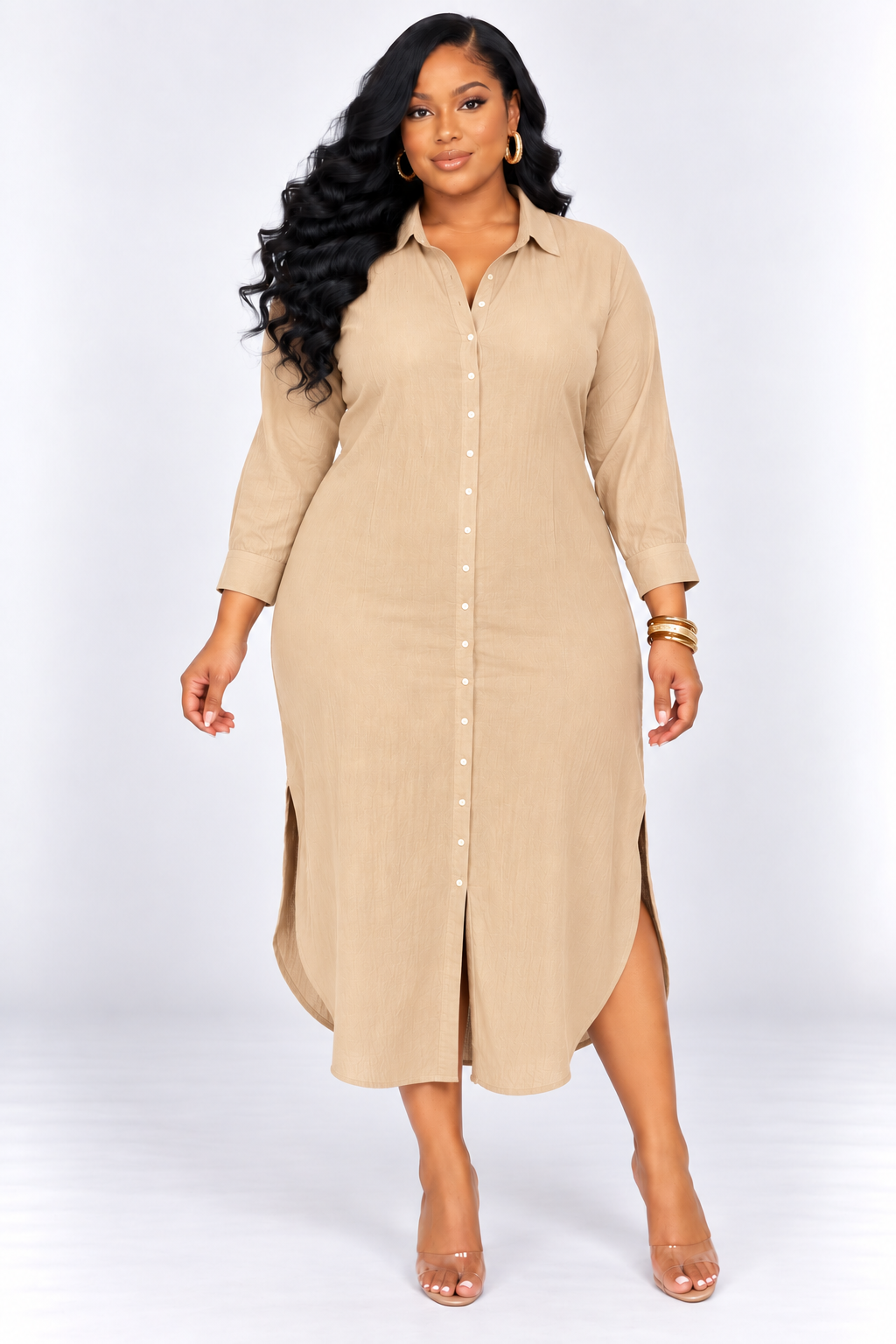 ELEANOR LINEN SHIRT MIDI DRESS PLUS