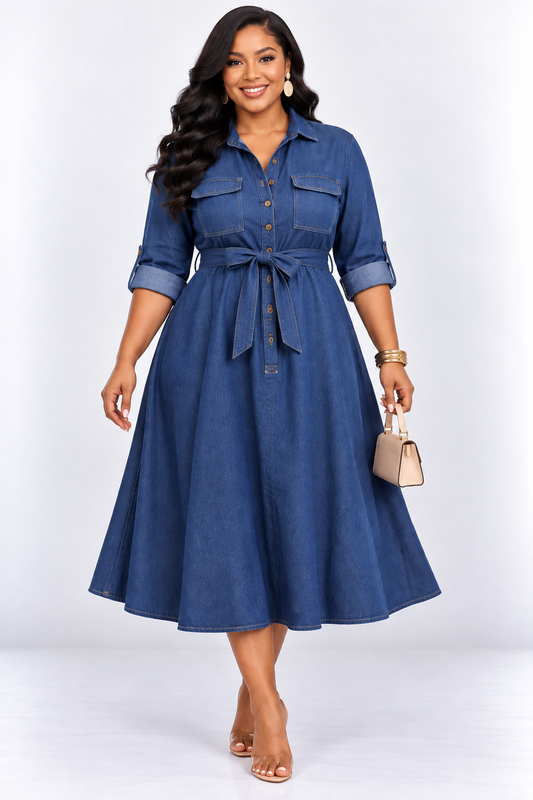 MY DENIM DARLING SHIRT MIDI DRESS