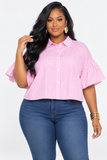 GIRLY POP PINSTRIPE CROP SHIRT PLUS